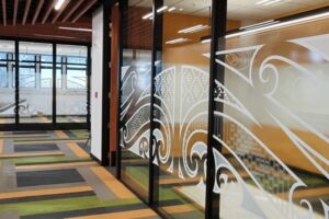Amazing designs of frosting and decorative films for the University of Otago