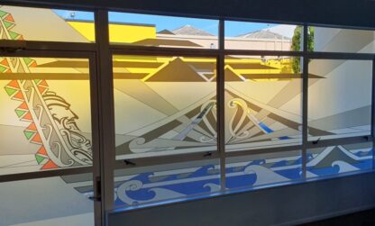 Artwoork by Kinda and completed for Te Roopu Tautoku Ki Te Tonga The artistic journey here is truly remarkable—transforming Kinder's symbolic creativity from an A4 sketch into an amazing glass display